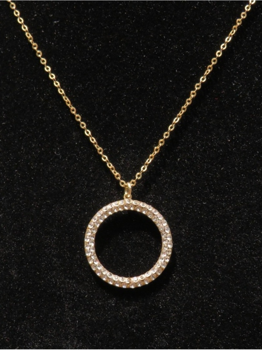 14k Gold Crystal CZ Circle Pendant Adjustable Gold Necklace 14.78’-18’